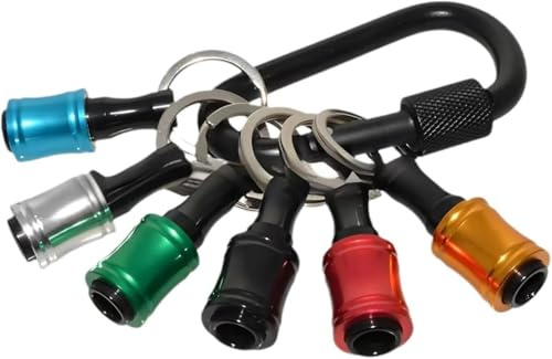 6 Stück Bohrerhalter, 1/4 Zoll Sechskantschaft Schraubendreher-Bit-Verlängerung Aluminiumlegierung Schraubendreher-Bits Halter Schlüsselanhänger mit Schwarzem Karabiner (6 Farben)