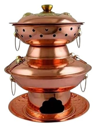 Casserole chinoise au charbon de bois avec couvercle - Casserole en cuivre à l'ancienne pour la maison (32 cm)
