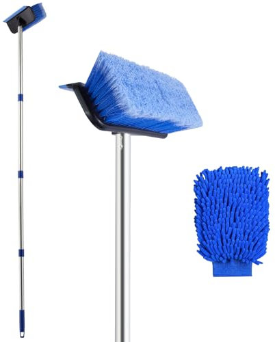 Brosse de Lavage de Voiture avec Manche Longue de 152 cm, 2 en 1 Poils Souples avec raclette en Caoutchouc intégrée