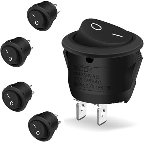 Mini Interruptor Basculante Redondo, 5 Piezas Interruptores Basculantes Redondo 2 pin, Interruptor Basculante Redondo 12v, SPST 2 pins On/Off 6A/250V 10A/125V AC para Automóviles, Barcos