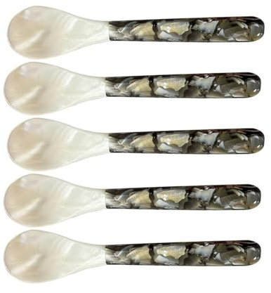 Acunny Caviar Spoons with Round Handles, Caviar Spoons Shell Spoons 5 Pieces Caviar Spoon Set Mother of Pearl Spoon Decorative Caviar Spoons for Caviar Server Eggs Cream