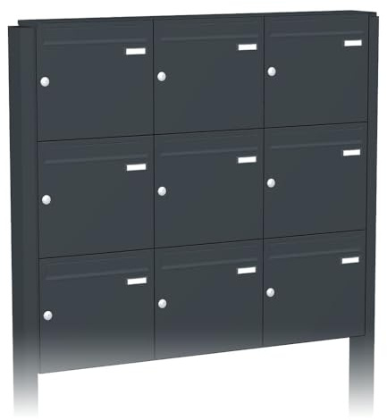 Briefkastenanlage | KNOBLOCH | Freistehend zum Einbetonieren | Anthrazit | 9-Fach | senkrechte Kästen