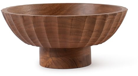 Luxe Designs Wooden Footed Bowl Handcrafted Decorative Fruit Bowl with Elegant Footed Base for Dining, Serving, and Home Décor – Perfect for Fruits, Snacks, and Centerpiece Display (Carved)