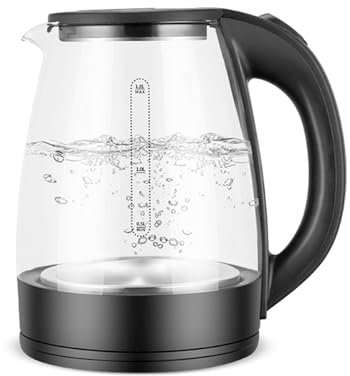 ZHODADA Glass Electric Kettle, 1500 Watt 1.8L Multi-Use Water Kettle with Blue LED, Heat- Resistant Glass, BPA- Free,Stainless Steel Base & Overheating Protection,Fast and Quiet Boil,UK Plug Black