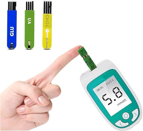 oiakus 3 in 1 Tester del Sangue, Monitor del Colesterolo Dell'acido Urico del Glucosio, Kit di Analisi del Sangue a Casa, 50 Strisce di Test della Glicemia, 25 Strisce di Test Dell'acido Urico