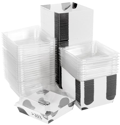 FUNSUEI 100pcs 11 x 12cm Cake Slice Box Plastic, Slice Boxes Individual, Square Cake Boxes with Clear Lids for Bakery, Sandwich, Cookies, Black and White