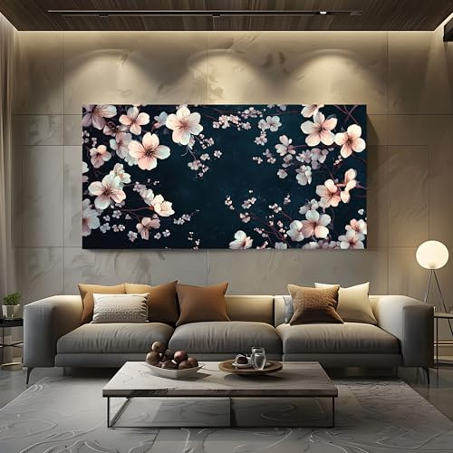 ZORYAN Tableau Decoration Murale Fleurs De Cerisier Japonais Photo Artistique 50x100cm Sans Cadre Noir Décoration Murale pour Salon et Chambre Adulte