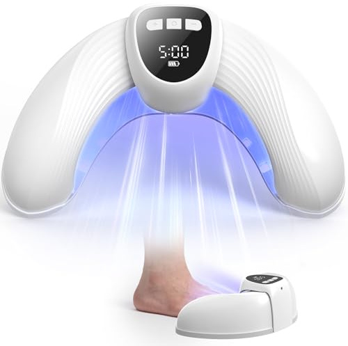 iKeener Trådlös nagelsvamp laserapparat för nagelsvampbehandling, 18 st x 470 nm & 4 st x 930 nm terapiapparat mot nagelsvamp, 1–10 minuter justerbar enhet