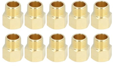 Respicefinem 10Pcs 1/2in NPT Brass Pipe Fittings Male to Female Extension Adapter Plumbing Accessories Ideal for Shower Head Tub Spout Outlets and More