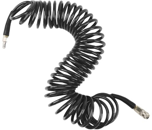 ANOMM Air Compressor Hose, Polyurethane Air Compressor Hose, 10m Long 6mm ID x 9.5mm OD Air Hose with Bend Restrictor and Quick Coupler and Plug, Black