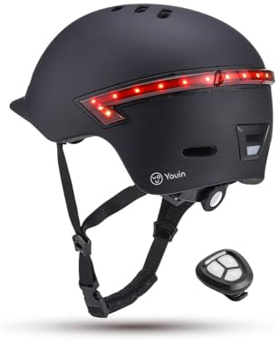 Youin Casco Smart con LED intermittenze e telecomando Bluetooth, ricarica USB, 7 colori, indicatori di direzione, omologato EN1078 – Casco intelligente regolabile