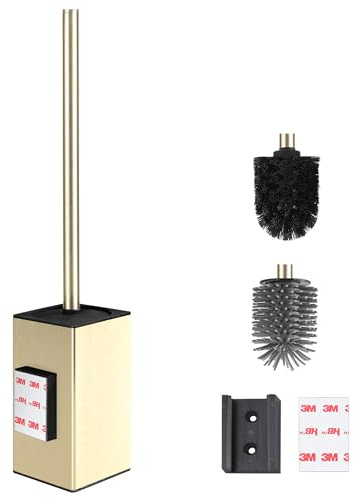 DAZI Klobürste Klebende Wandmontage ohne Bohre, Rostfreies Metall Toilettenbürste modernem Design, WC Bürste mit herausnehmbarem Innenbecher für einfache Badpflege und Reinigung (Gebürste Gold)