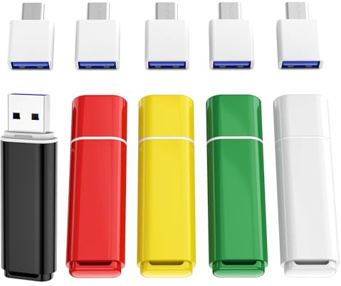 ABLAZE Lot de 5 Clé USB 4 Go avec adaptateurs Type-C Cle USB 4GB | cléf USB 2.0 pour PC/smartphones/ordinateurs