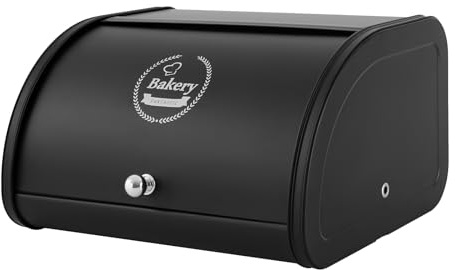 Kanbihao Panera de metal, caja de pan con tapa, para pan, panecillos y galletas, 30 x 26 x 17 cm (negro)