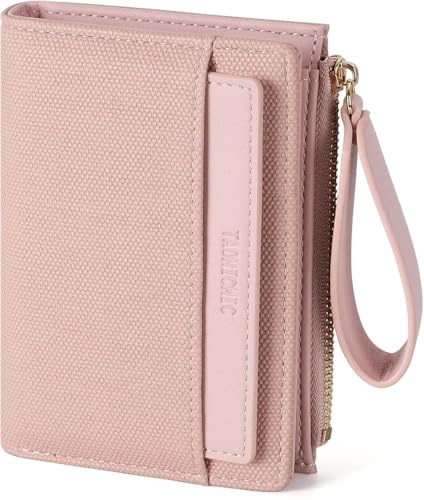 RRANCharltu Geldbörse Damen PU Leder, Portemonnaie Damen klein Geldbeutel klein mit viele Kartenhalter Geldbörse mittelgroß mit Reißverschluss-Armband und Münzfach, Rosa