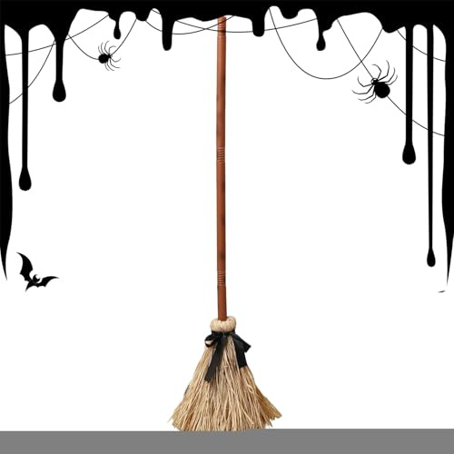Escoba de brujas, escoba flotante de Halloween, decoración de bruja en movimiento de 43.5 pulgadas con sonidos espeluznantes para porche interior, accesorio de fiesta de Halloween, exhibición de casa