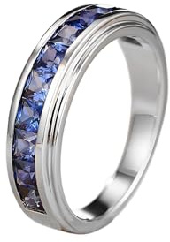 KnSam Partnerringe Weißgold 18K Echtes, 0.25ct Labor Erstellt Saphir Freundschaftsringe Reihe Quadratschliff Blau, Ring Au750 Gold, Gr.58 (18.5)