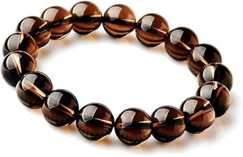 Naturlig klass A++ Rökkvarts Crystal Bead Armband | Äkta ädelstenssmycken för män och kvinnor Stressavlastningsskydd 8 mm pärlor, 6,5 tum justerbar
