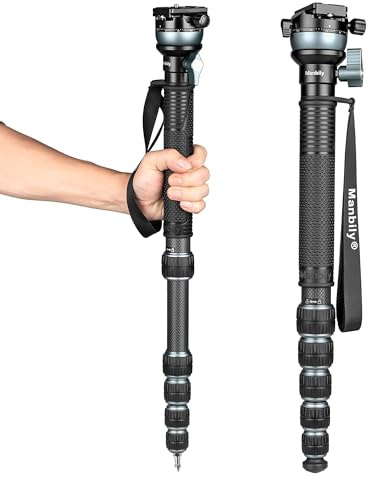 Manbily C-666PRO 2-in-1 Camera Monopod with Integrated Ball Bowl Head 360°, Carbon Fiber Monopods for Cameras DSLR Video, with 1/4in Arca Swiss QR Plate, 32mm Large Tube, 55cm - 180cm, Max. 15KG
