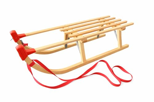 INDUSTORM Holzschlitten, Schlitten aus Buchenholz für Kinder & Erwachsene, Kinderschlitten, Metallverstärkungen, Vintage Hörnerschlitten & Weihnachtsschlitten