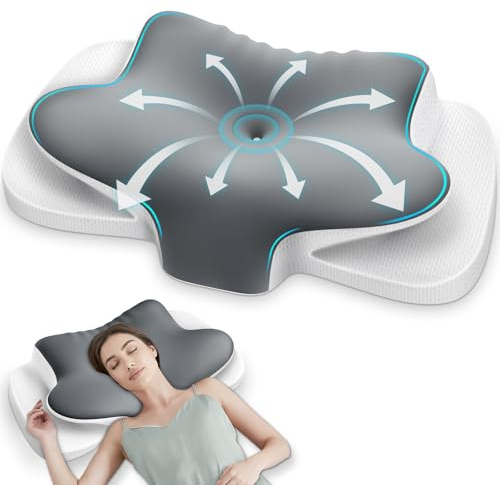 Ehomfory Oreiller Ergonomique Cervical 2 en 1 Oreiller Memoire Forme pour la Nuque, Coussin pour Dormir sur Le côté, Le Dos et Le Ventre, Gris