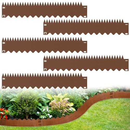 wowspeed 10 Pezzi Bordura per Giardino in Acciaio Corten, 107cm Bordura per Aiuola, Altezza 15cm, Bordo per Aiuole Flessibile, Bordure per Aiuole, Bordi per Aiuole Giardino per Cortile, Prato, Orto