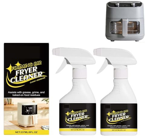 Foaming Air Fryer Cleaner Heavy Duty Degreaser Spray Removes Baked-On Food Grease Grime Oil Residue Non-Caustic Fume-Free Fast-Acting Multi-Surface Daily Weekly Cleaning Kitchen Appliances (PCS2)