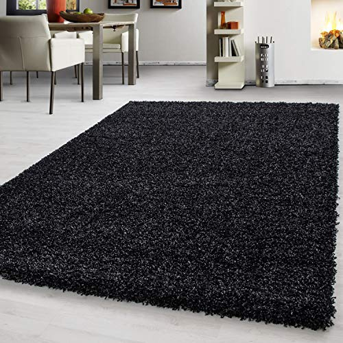 Teppium Moderner Hochflor Teppich Wohnzimmer 200x300 (200 x 290 cm) Anthrazit - Shaggy Flauschiger Teppich, Extra Weich, Pflegeleicht und Einfarbig - für Schlafzimmer, Küche und Esszimmer