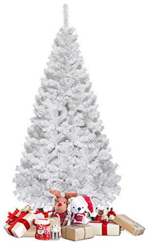 COSTWAY Albero di Natale 150/180/210/240 cm, Albero di Natale Bianco con 350/650/950/1138 Rami in PVC e Supporto in Metallo, Albero di Natale Artificiale per Casa, Ufficio e Negozio (180 cm)