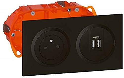 Legrand - Set Steckdose Surface + Lademodul 2 USB TypeA Dooxie 3A vorverdrahtet schwarz