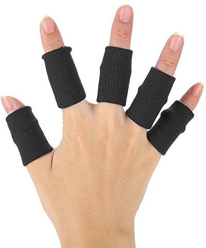 10 Stücke Finger Wraps, Stretchy Flexible Finger Ärmel Unterstützung Fingerschutz Sport Hilfe Arthritis Band(Schwarz)