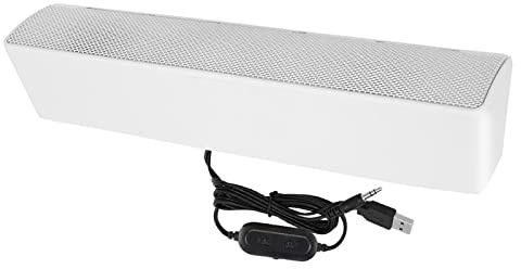 Trådbunden Högtalare, USB Trådbunden Stereo Soundbar Musikspelare, Basljudbox med 3,5 Mm Ljudkontakt, Lätt och Bärbar, för PC-mobiltelefoner (Vit)