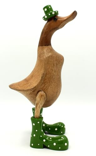 dekoundmeer Deko Ente mit Grünen Stiefeln und Hut aus Holz Handarbeit 25 cm