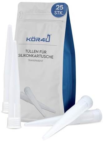 Kor4u - 25 beccucci per cartuccia in silicone, trasparenti, punte di ricambio, punte in silicone, punte per cartuccia, ugelli in silicone