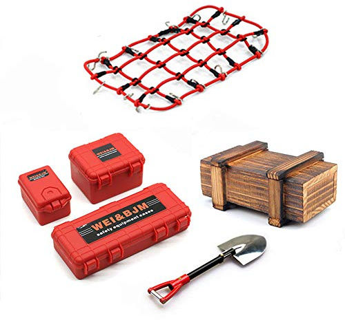 KEEDA Mini valise à bagages, boîte en bois, pelle, filet à bagages, outils de décoration de simulations, accessoires pour voiture Crawler RC Traxxas Trx4 Axial Scx10 90046 CC01 D90 D110 (rouge)
