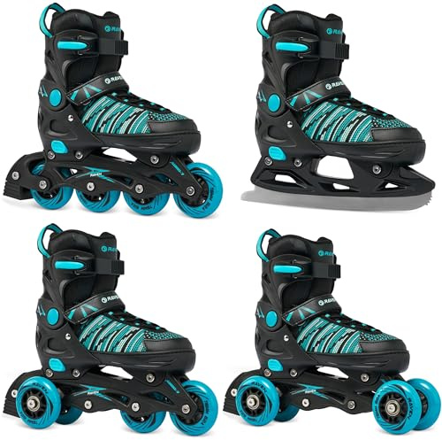 RAVEN 4in1 Inline Skates Triskates Rollschuhe Schlittschuhe Inliner für Kinder und Erwachsene verstellbar