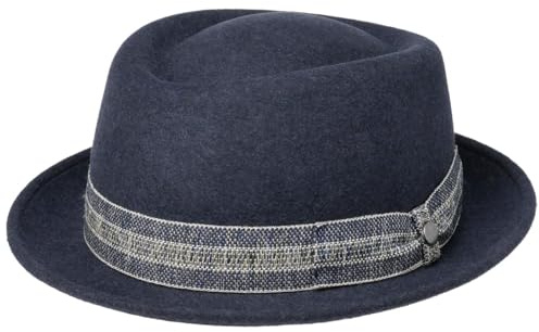 LIERYS Mendrick Pork Pie Hut Made in Italy Damen und Herren Herbst Winter blau-meliert XL (60-61 cm)