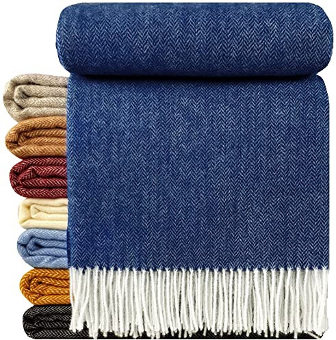 Coperta in lana vergine al 100%, in diversi colori; copriletto, plaid Tirol in lana vergine, 140 x 200 cm, blu scuro