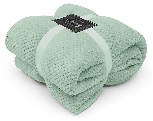 GC GAVENO CAVAILIA Teddy Sherpa Fleece Blanket Thermal Warm Waffle Throw Over Sofa Bed Travel Bedspread Pop Corn Blanket, 200x240 cm, Duck Egg