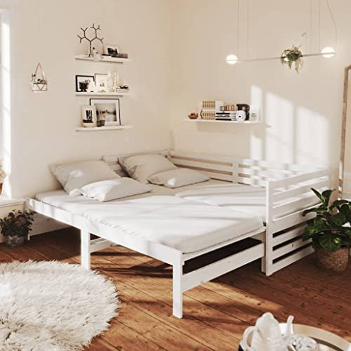 vidaXL Massivholz Kiefer Tagesbett Ausziehbar Sofa Bett Gästebett Schlafsofa Holzbett Bettsofa Sofabett Ausziehbett Massivholzbett 2X(90x200) cm Weiß