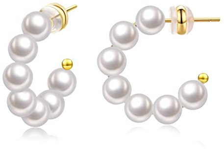Pendientes de aro de perlas para mujer, pequeños pendientes hipoalergénicos, chapados en oro de 14 quilates, ligeros, abiertos, joyería, regalo de cumpleaños para mujeres