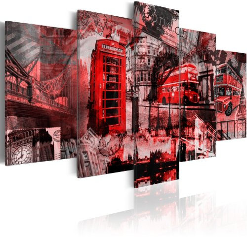 B&D XXL - Wandbilder XXL London 150x75cm 5 tlg - Wand Deko Leinwand Bilder Groß Wanddeko Wohnzimmer Schlafzimmer Kunstdrucke - City Stadt Abstrakt 030117-5
