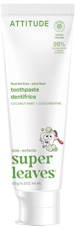 ATTITUDE Kids Fluoride-Free Toothpaste, Made in Canada, Plant- and Mineral-Based Ingredients, Vegan, Cruelty-Free and Sugar-Free, Coconut & Mint, 120 Grams