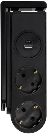 Simon Regleta Plana 2 Schuko + 2 USB A+C Negro | Interruptor, clip de fijación a mesa, cable 2m.