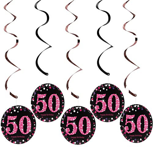 AINIUNIU12 Stück 50. Geburtstag deko, Hängedeko Deckenhänger Spiral Girlanden, Roségold Hängende Strudel Bunt für Jubiläum Party Feier, 50. Geburtstag Deko für Jubiläen, Geburtstage, Partys