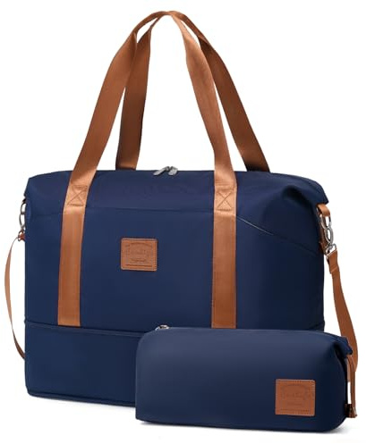 COOLIFE Travel Duffel Bag, Weekend Bags for Women with Trolley Sleeve and Toiletry Bag, Ryanair Cabin Bags 40x30x20 cm (Blue, 2 Piece Set)