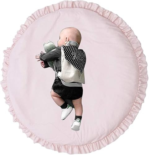 Spielmatte 100cm Kinder Baby Weiche Spieldecke Krabbelmatte Rund Lace Einfarbige Baumwolle Kinder Teppich Kuscheldecke Schlafteppich Kinder Babydusche Geschenk (Pink)