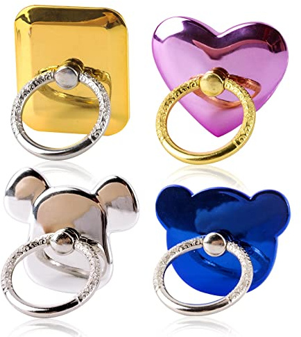 MUNSKT 4PCS Multi Shaped Phone Ring Stand Holder, Heart Bear Metal Brackets, 360°Rotation for All Smart Phones and Phone Cases