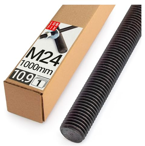 Lun Fix Tige filetée, M24 x 1000 mm, Acier galvanisé 10.9, DIN 976 | Filetage métrique, Goujon fileté, Vis longue, Fixation industrielle, Montage métal