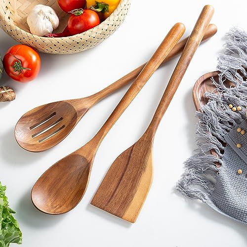 Utensilios de cocina de madera gigantes de 17 pulgadas, cuchara de cocina de madera grande, 3 piezas (cuchara de esquina + cuchara ranurada + espátula), cuchara de madera grande para guisar alimentos